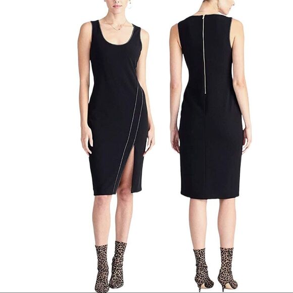 NEW Rachel Roy Midi Sheath Dress Black Sleeveless Contrast Stitching Sz M - Picture 1 of 16